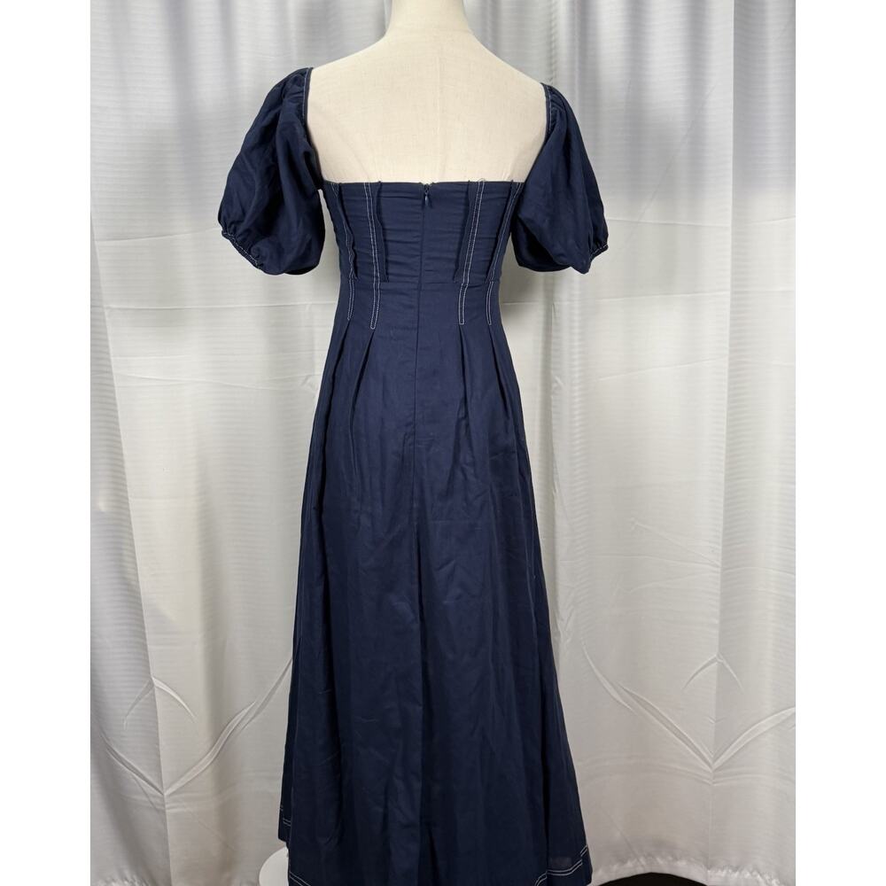 Billy J Claira Midi Dress Navy Blue Women’s Size 6 Puff Sleeve Square Neck - Picture 6 of 13